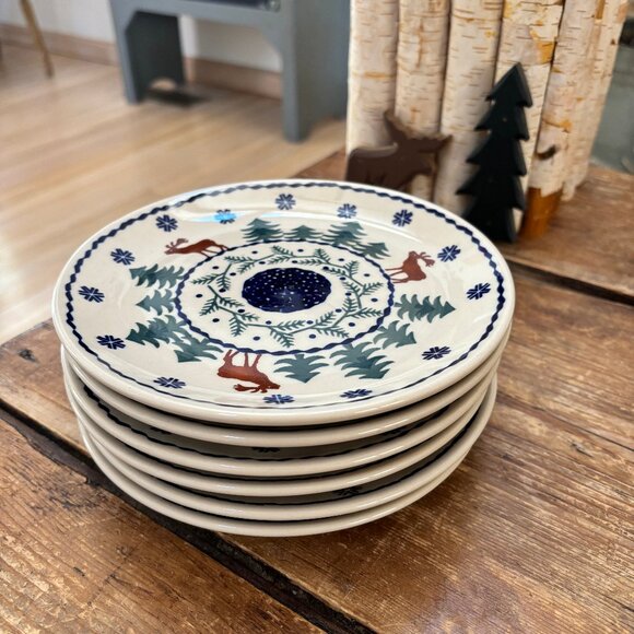 Other - Polish Pottery Boleslawiec Small Plates x 6 Deer/Elk/Moose Design
